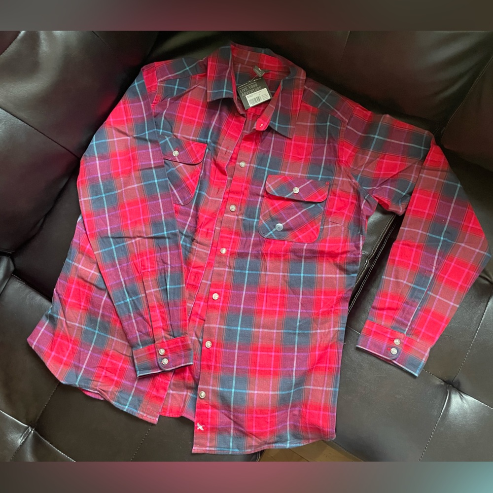 Red and grey flannel women top. NWT
